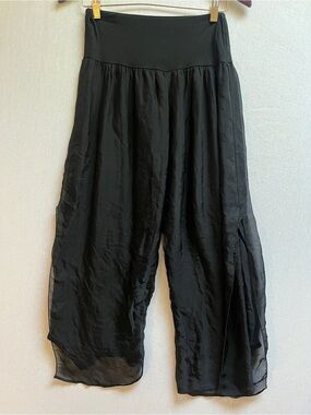 AMO Made in Italy Silk Blend Wide Leg Sheer Overlay Pants Size S